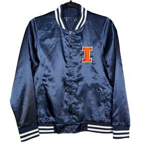 Antigua Adult Small Navy Blue Satin Illini University of Illinois Bomber Jacket